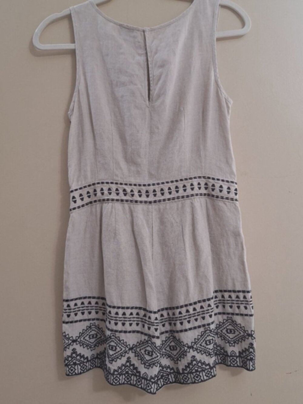 LOFT Boho Beige Black Embroidered Linen Romper Short 2P - Picture 3 of 9